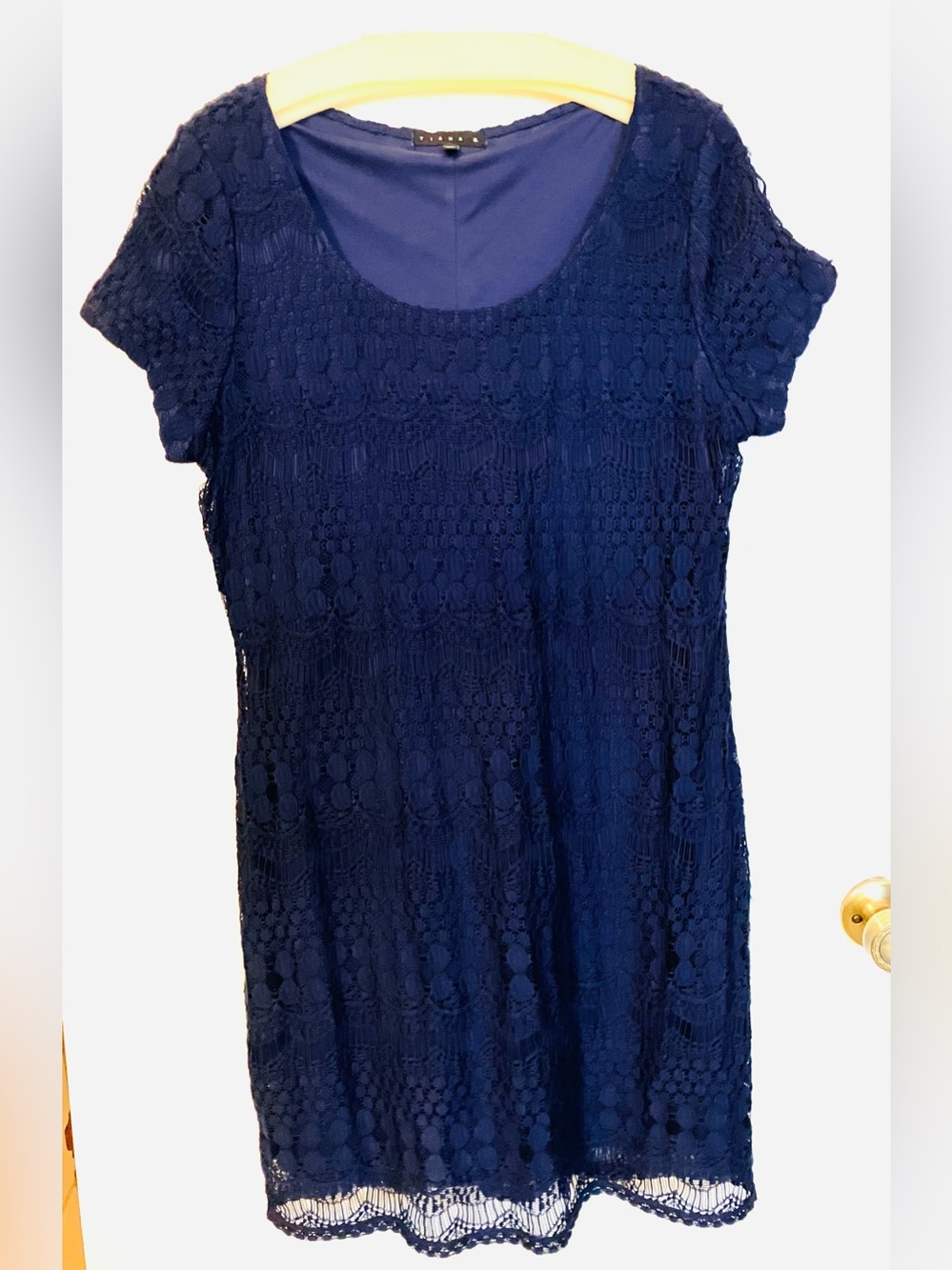 Tiana B. Blue Floral Lace Scoop Neck Short Sleeve Tunic Dress Size XL